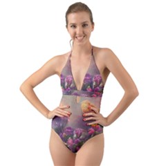 Floral Blossoms  Halter Cut-out One Piece Swimsuit by Internationalstore