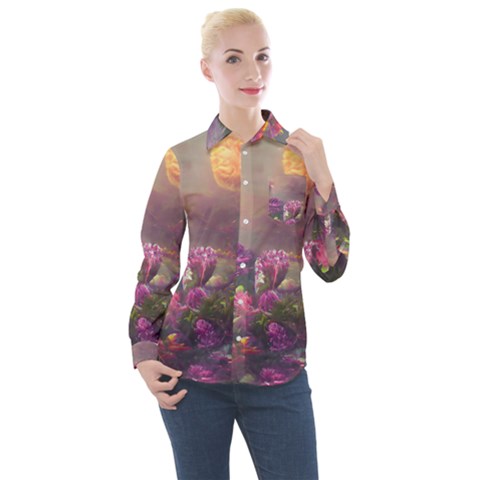 Floral Blossoms  Women s Long Sleeve Pocket Shirt by Internationalstore
