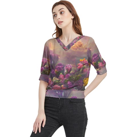 Floral Blossoms  Quarter Sleeve Blouse by Internationalstore