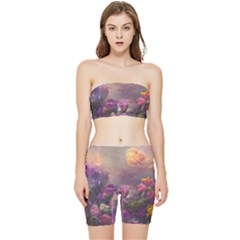 Floral Blossoms  Stretch Shorts And Tube Top Set by Internationalstore