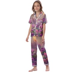 Floral Blossoms  Kids  Satin Short Sleeve Pajamas Set by Internationalstore