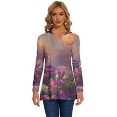 Floral Blossoms  Long Sleeve Drawstring Hooded Top by Internationalstore