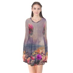 Floral Blossoms  Long Sleeve V-neck Flare Dress by Internationalstore