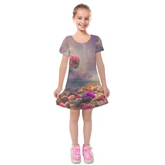 Floral Blossoms  Kids  Short Sleeve Velvet Dress by Internationalstore