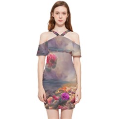 Floral Blossoms  Shoulder Frill Bodycon Summer Dress by Internationalstore