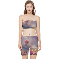 Floral Blossoms  Stretch Shorts And Tube Top Set by Internationalstore