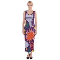Colorful Shapes On A Purple Background Fitted Maxi Dress by LalyLauraFLM