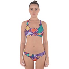 Colorful Shapes On A Purple Background Cross Back Hipster Bikini Set by LalyLauraFLM