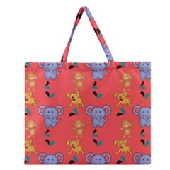 Elephant Monkey Dog Cartoon Zipper Large Tote Bag by Pakjumat