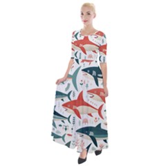 Fish Shark Animal Pattern Half Sleeves Maxi Dress by Pakjumat