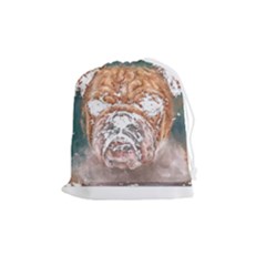 Bulldog T- Shirt Painting Of A Bulldog With Angry Face T- Shirt Drawstring Pouch (medium) by EnriqueJohnson