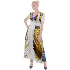 Feathers Design T- Shirtfeathers T- Shirt Button Up Short Sleeve Maxi Dress by ZUXUMI