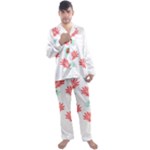 Batik T- Shirt Batik Flowers Pattern 17 Men s Long Sleeve Satin Pajamas Set