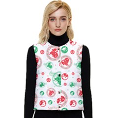 Merry Christmas Geometric Pattern Women s Button Up Puffer Vest by Sarkoni