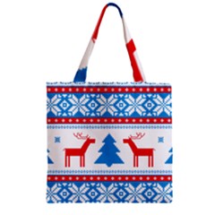 Red And Green Christmas Tree Winter Pattern Pixel Elk Buckle Holidays Zipper Grocery Tote Bag by Sarkoni