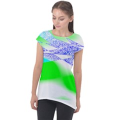 Blue Green Black Abstract Art T- Shirt Blue Green Black Abstract Art T- Shirt Cap Sleeve High Low Top by EnriqueJohnson