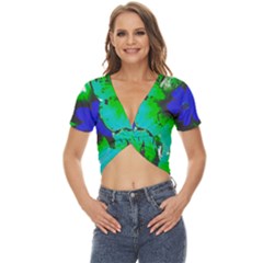 Blue T- Shirt Blue Flower Of Happiness Twist Front Crop Top by EnriqueJohnson