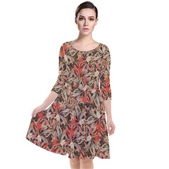 Red Blossom Harmony Pattern Design Quarter Sleeve Waist Band Dress by dflcprintsclothing