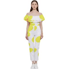 Floral Pattern T- Shirt Yellow Flowers T- Shirt Bardot Ruffle Jumpsuit by EnriqueJohnson