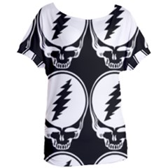Black And White Deadhead Grateful Dead Steal Your Face Pattern Women s Oversized T-shirt by Sarkoni