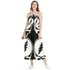 Black And White Deadhead Grateful Dead Steal Your Face Pattern Boho Sleeveless Summer Dress by Sarkoni