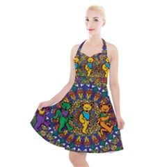 Grateful Dead Pattern Halter Party Swing Dress  by Sarkoni