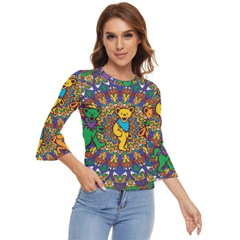 Grateful Dead Pattern Bell Sleeve Top by Sarkoni