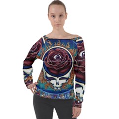 Grateful-dead-ahead-of-their-time Off Shoulder Long Sleeve Velour Top by Sarkoni