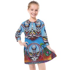 Grateful Dead Wallpapers Kids  Quarter Sleeve Shirt Dress by Sarkoni