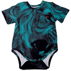 Angry Male Lion Predator Carnivore Baby Short Sleeve Bodysuit by uniart180623