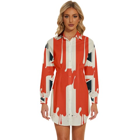 Union Jack England Uk United Kingdom London Womens Long Sleeve Shirt Dress by uniart180623