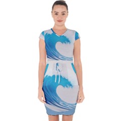 Wave Tsunami Tidal Wave Ocean Sea Water Capsleeve Drawstring Dress  by uniart180623