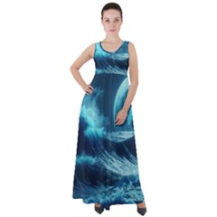 Moonlight High Tide Storm Tsunami Waves Ocean Sea Empire Waist Velour Maxi Dress by uniart180623