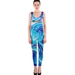 Tsunami Waves Ocean Sea Nautical Nature Water One Piece Catsuit by uniart180623