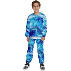 Tsunami Waves Ocean Sea Nautical Nature Water Kids  Sweatshirt Set by uniart180623