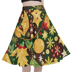 Christmas Pattern A-line Full Circle Midi Skirt With Pocket by Valentinaart
