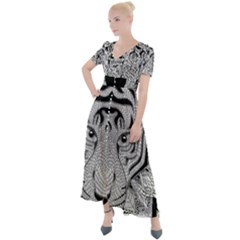 Tiger Head Button Up Short Sleeve Maxi Dress by Ket1n9
