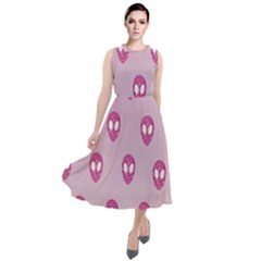 Alien Pattern Pink Round Neck Boho Dress by Ket1n9