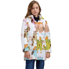 Cute Owls Pattern Kids  Hooded Longline Puffer Jacket by Ket1n9
