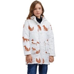 Fox Animal Wild Pattern Kids  Hooded Longline Puffer Jacket by Ket1n9