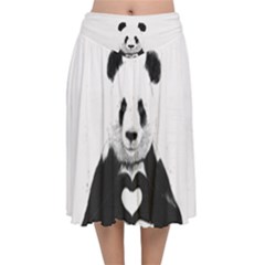Panda Love Heart Velvet Flared Midi Skirt by Ket1n9