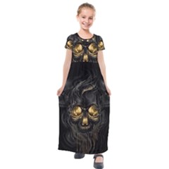 Art Fiction Black Skeletons Skull Smoke Kids  Short Sleeve Maxi Dress by Ket1n9