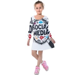 Social Media Computer Internet Typography Text Poster Kids  Long Sleeve Velvet Dress by Ket1n9