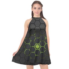 Green Android Honeycomb Gree Halter Neckline Chiffon Dress  by Ket1n9