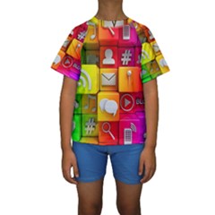 Colorful 3d Social Media Kids  Short Sleeve Swimwear by Ket1n9