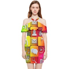 Colorful 3d Social Media Shoulder Frill Bodycon Summer Dress by Ket1n9
