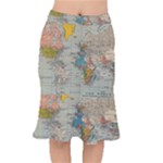 Vintage World Map Short Mermaid Skirt