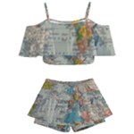 Vintage World Map Kids  Off Shoulder Skirt Bikini