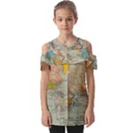 Vintage World Map Fold Over Open Sleeve Top