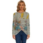 Vintage World Map Long Sleeve Crew Neck Pullover Top